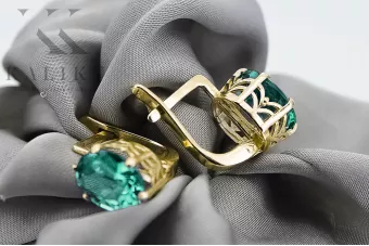 8 كارت من الذهب الأصفر 333 Emerald أقراط vec003x-em روسي سوفيتي الاتحاد السوفيتي فينتاج آرت ديكو style Art Deco